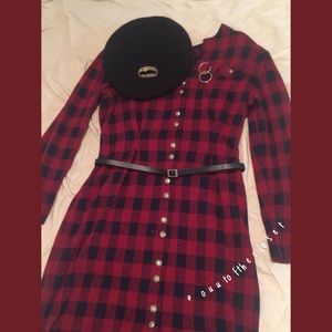 Red and blue plaid dress